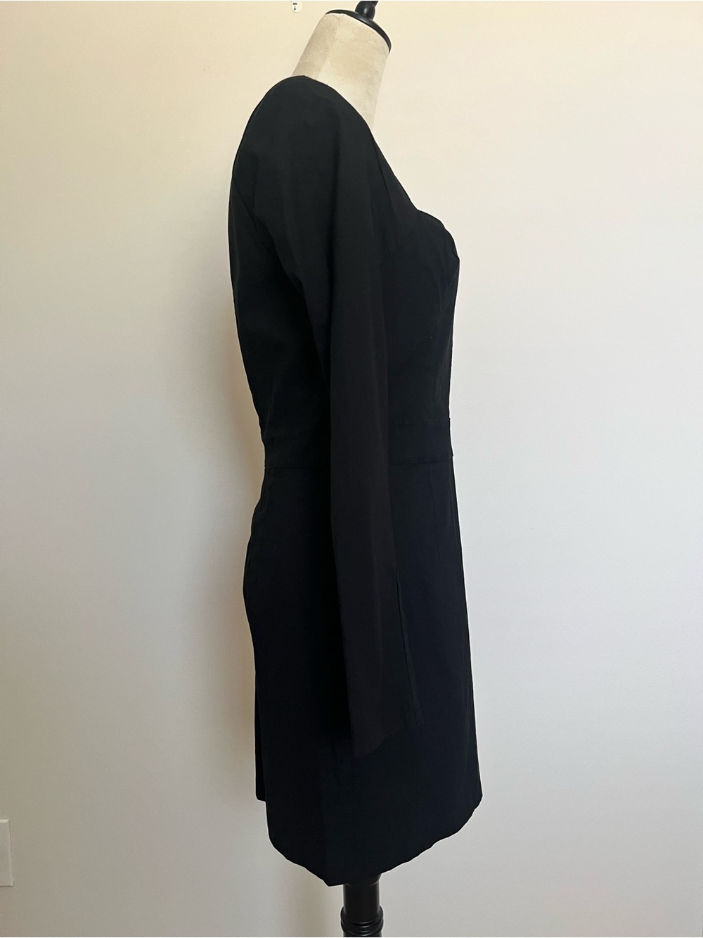 Anthropologie Black Long Sleeve Sweetheart Scalloped Mini Dress Sz 10 Bodycon - Picture 7 of 12